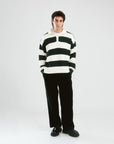 Striped Knit Polo | Dark Green