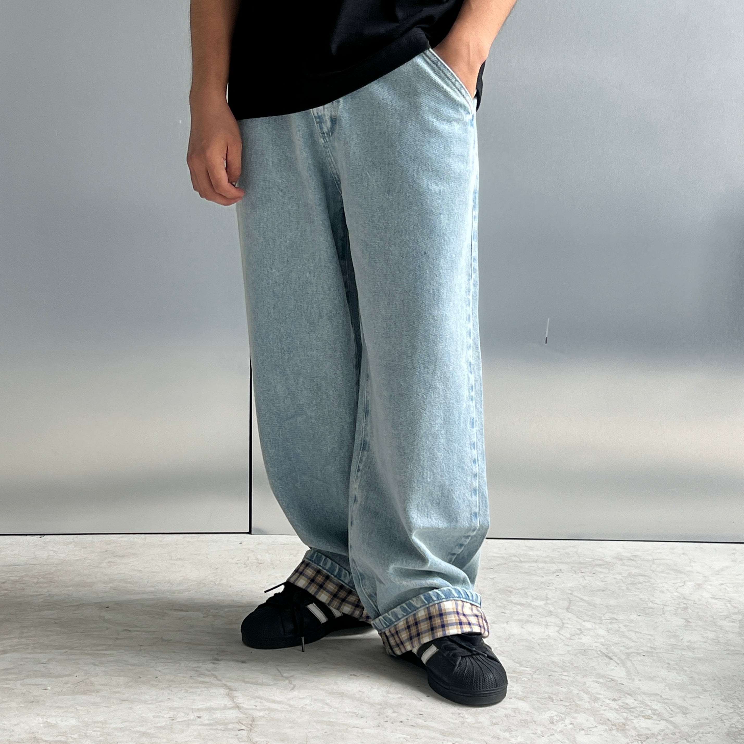 Plaid Hems Jeans