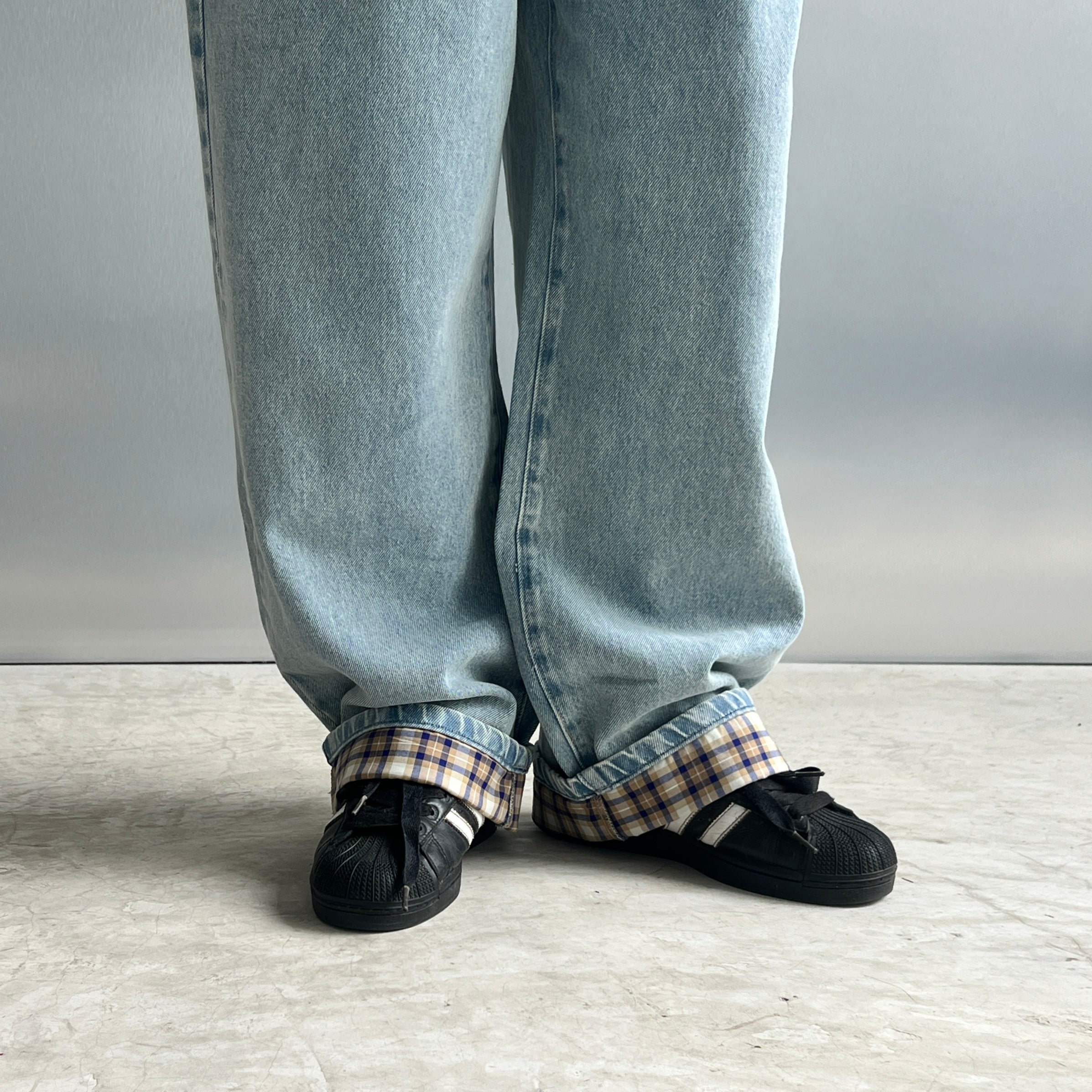 Plaid Hems Jeans