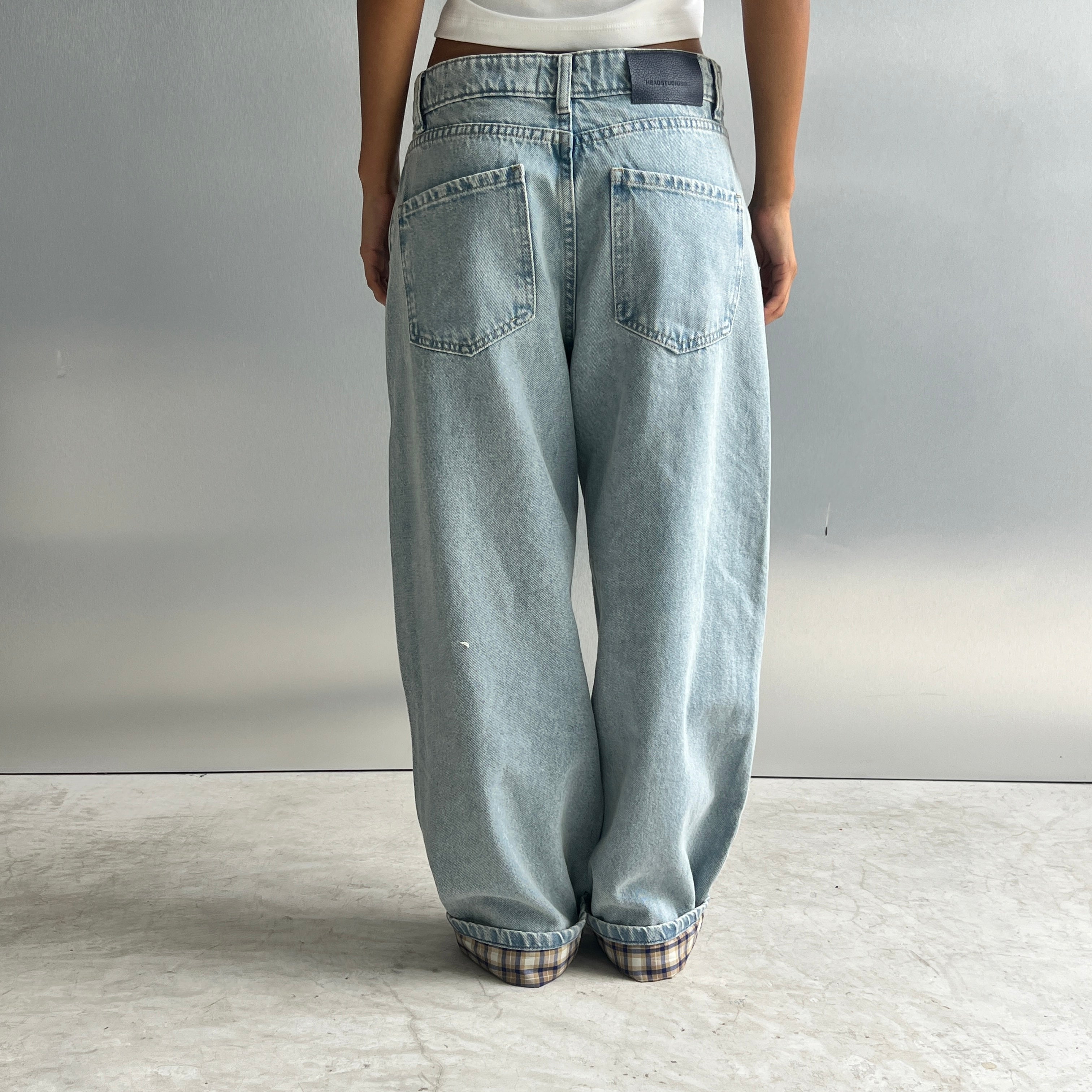 Plaid Hems Jeans