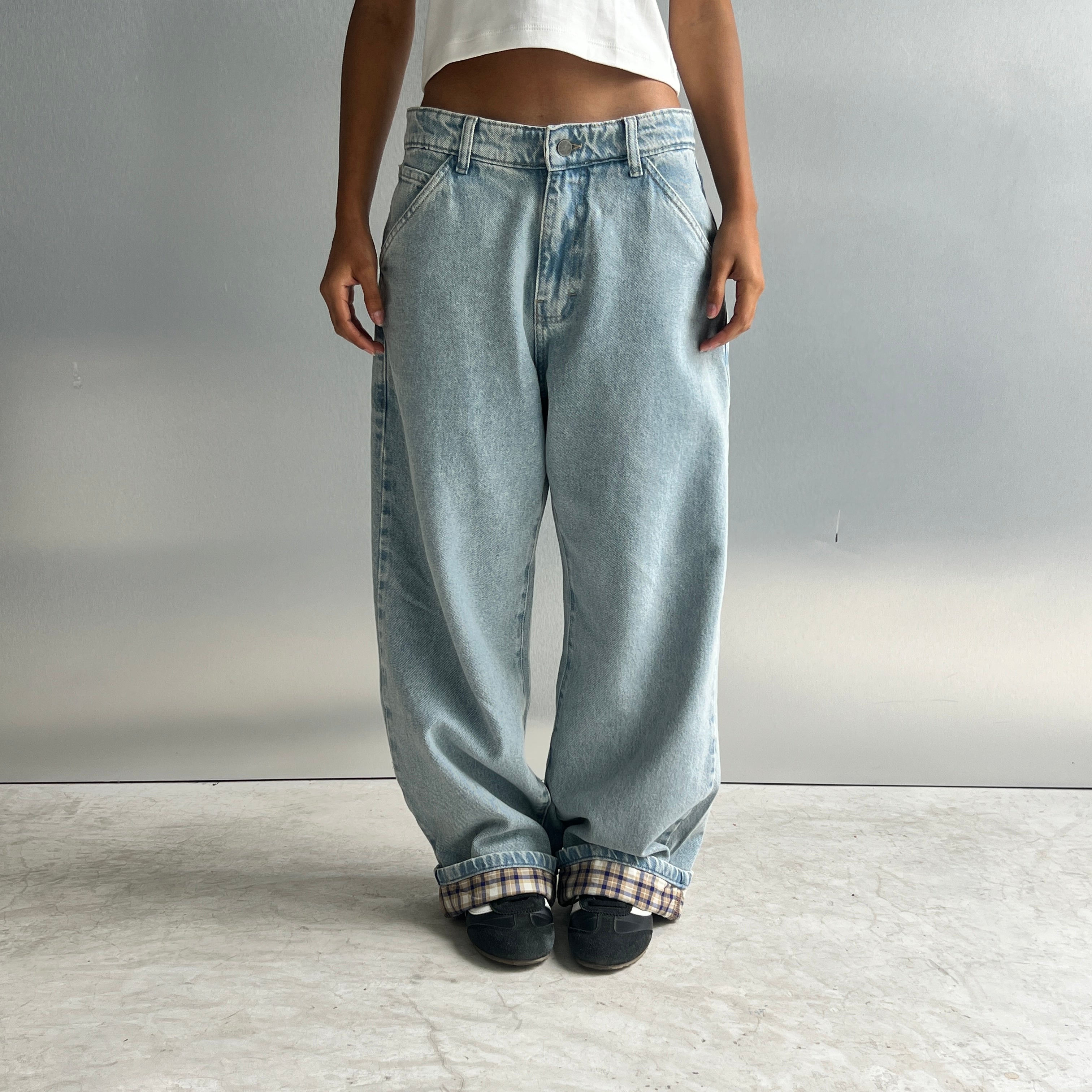 Plaid Hems Jeans