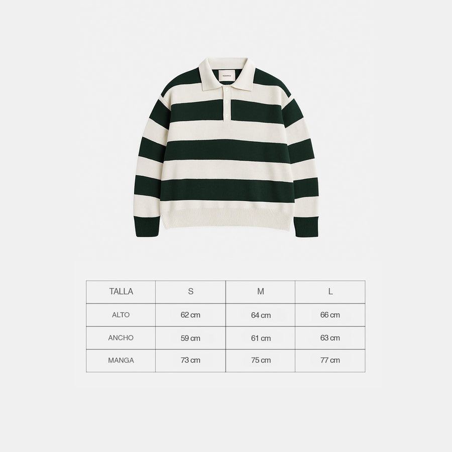 Striped Knit Polo | Dark Green
