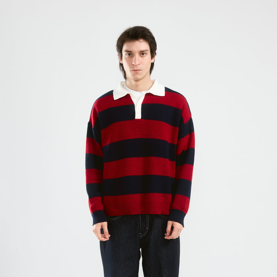 Striped Knit Polo | Red