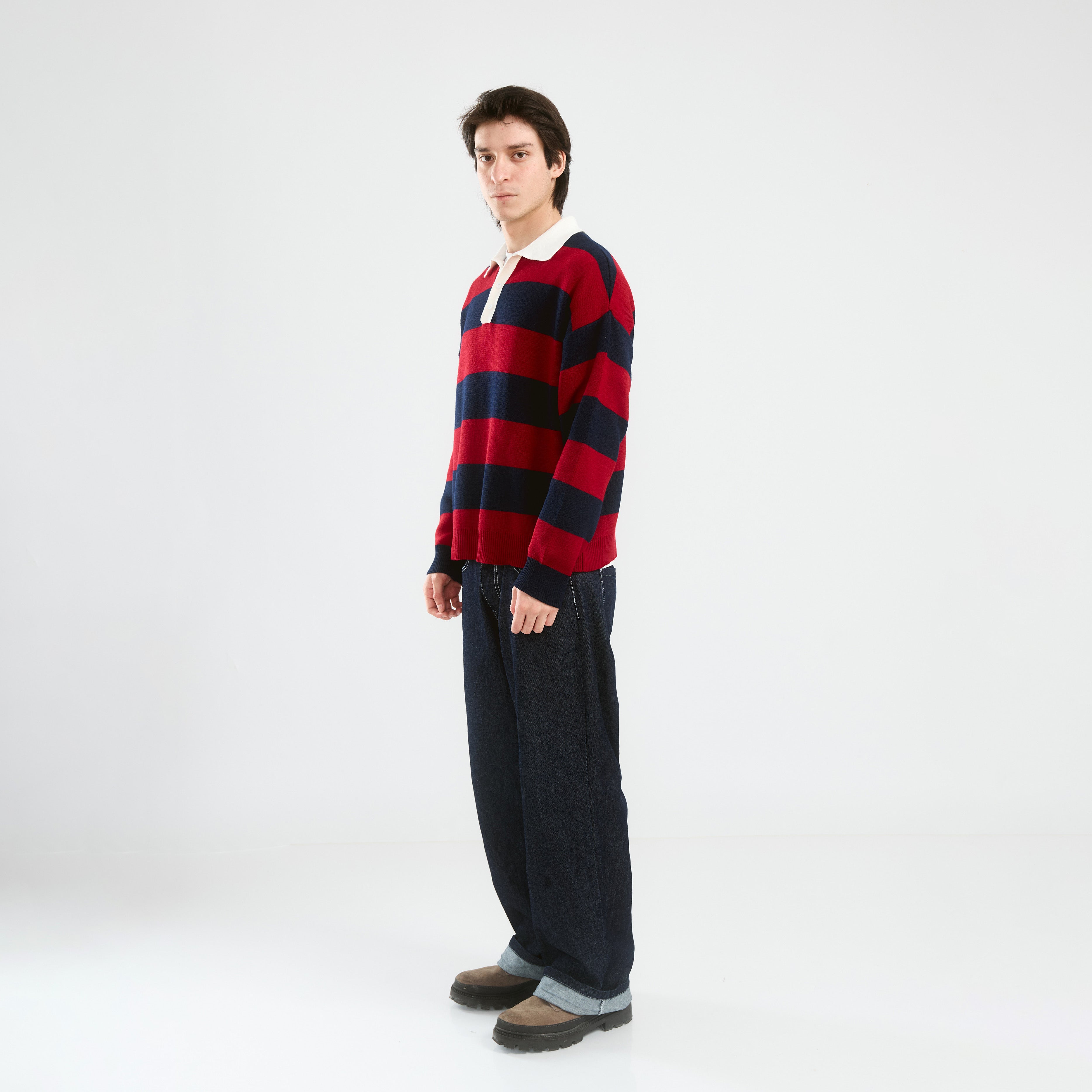 Striped Knit Polo | Red