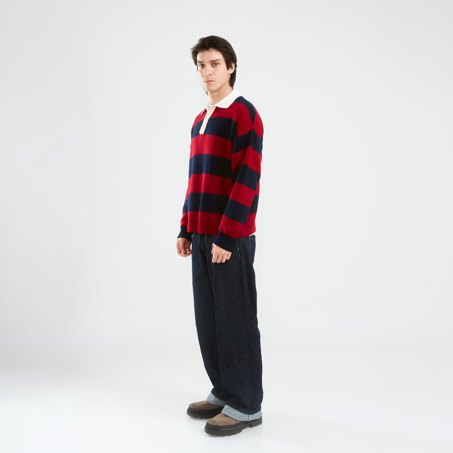 Striped Knit Polo | Red