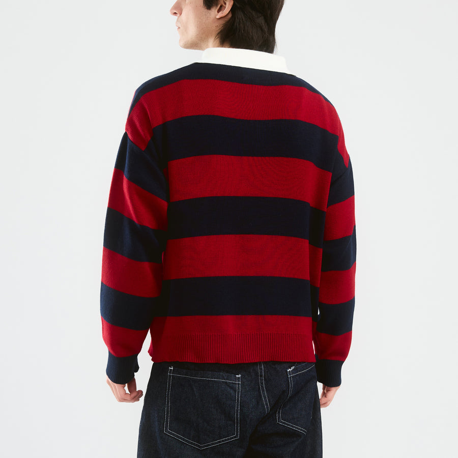 Striped Knit Polo | Red