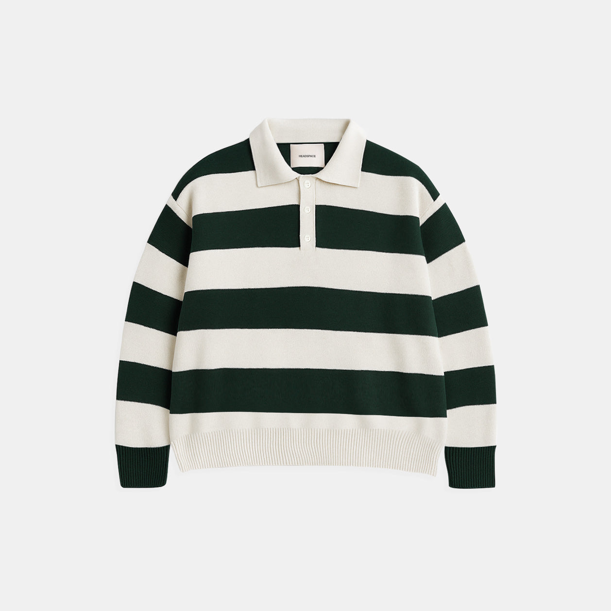 Striped Knit Polo | Dark Green
