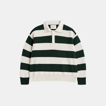 Striped Knit Polo | Dark Green