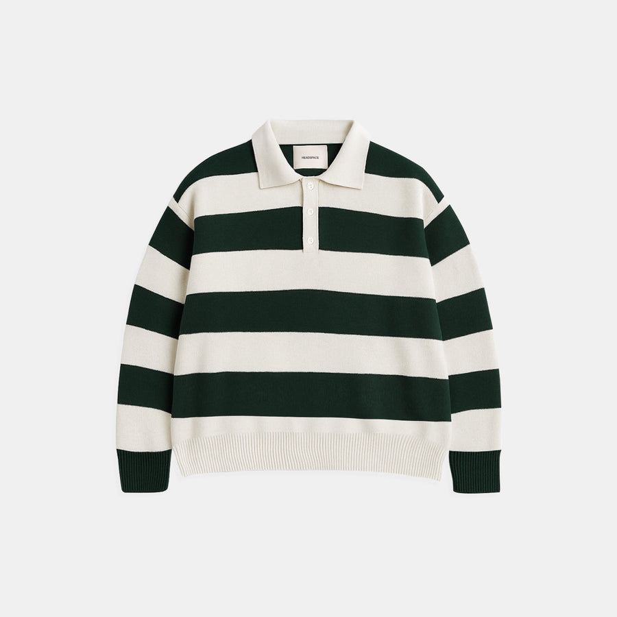 Striped Knit Polo | Dark Green