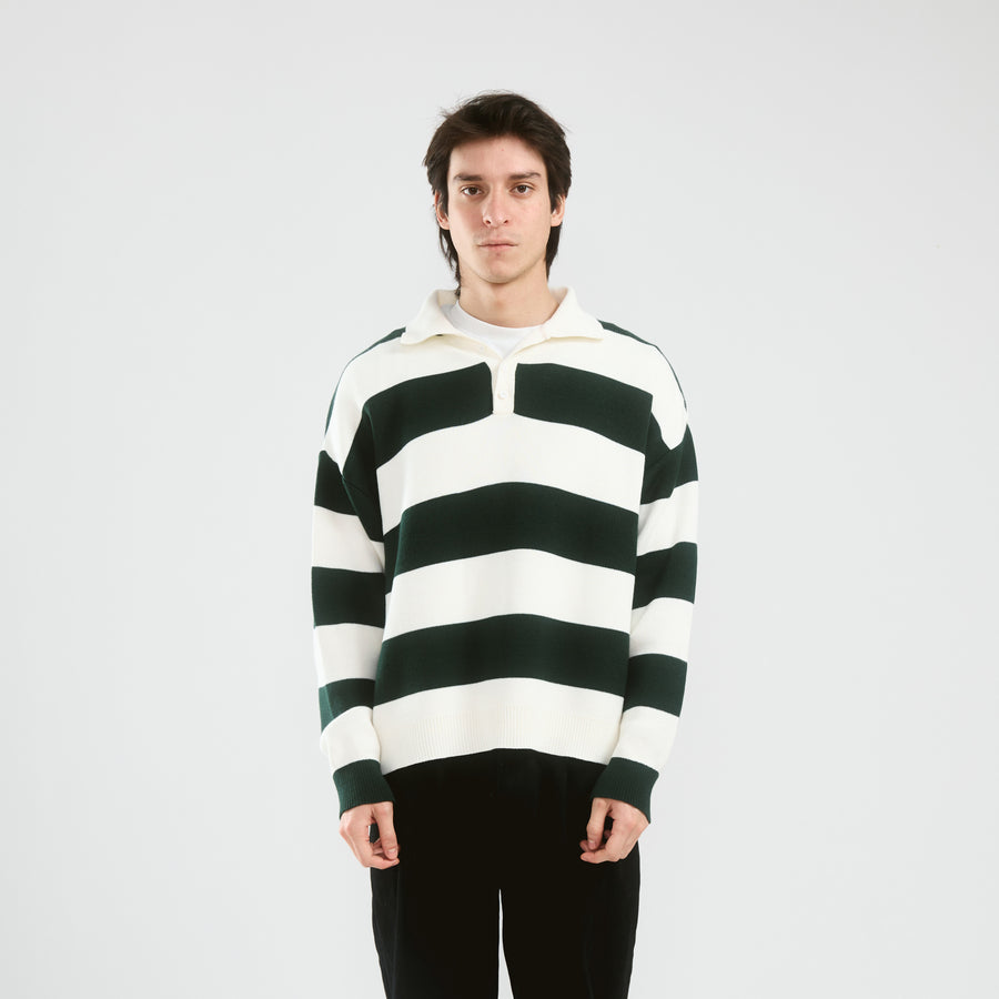 Striped Knit Polo | Dark Green