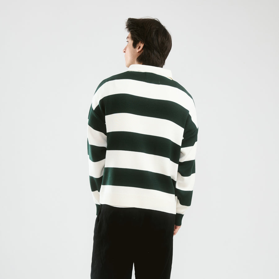 Striped Knit Polo | Dark Green